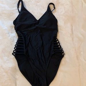 Black One Piece with Cut-Out Strappy Sides